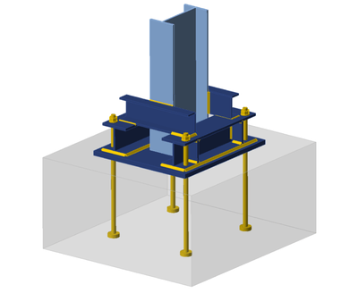 Steel base plate and anchor bolt connection to a concrete footing, modeled in IDEA StatiCa