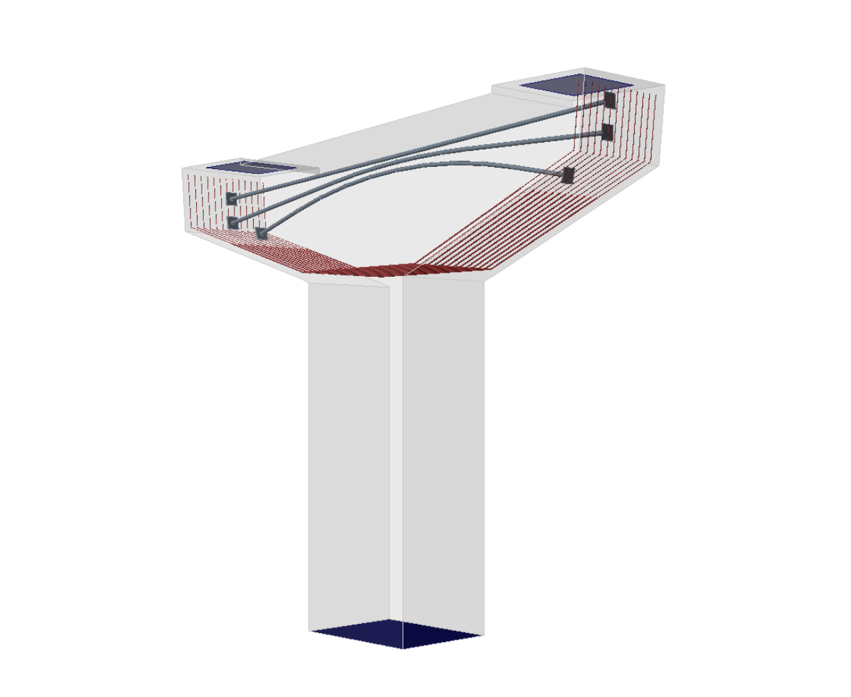 Reinforced concrete pier cap with tendon layout, modeled in IDEA StatiCa